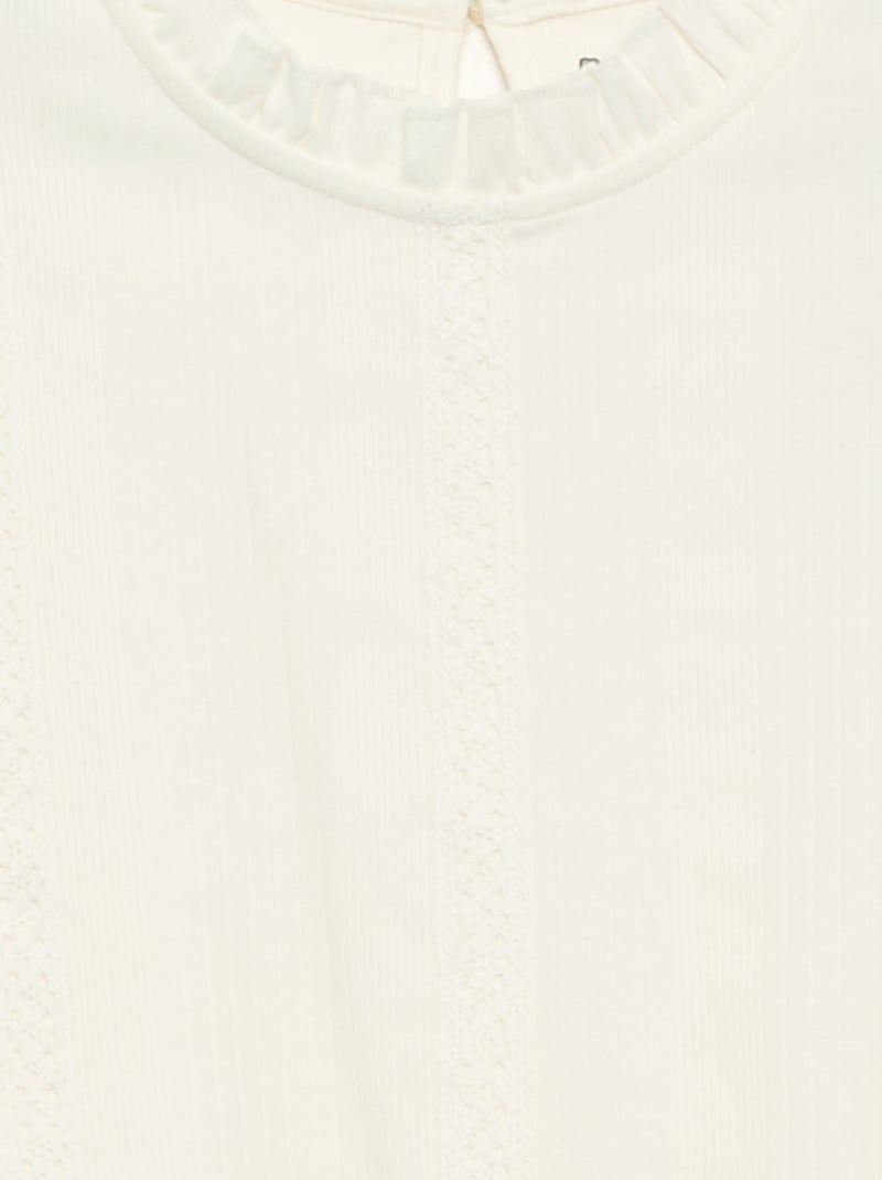 Blouse manches longues avec col volanté Beige - Kiabi