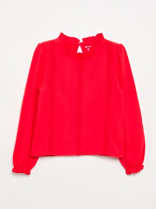 Blouse manches longues avec col volanté - Kiabi
