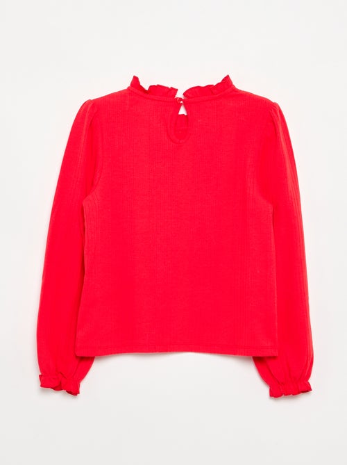Blouse manches longues avec col volanté - Kiabi