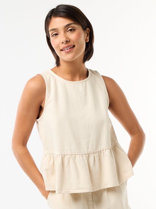 Blouse peplum en jean sans manches - Kiabi