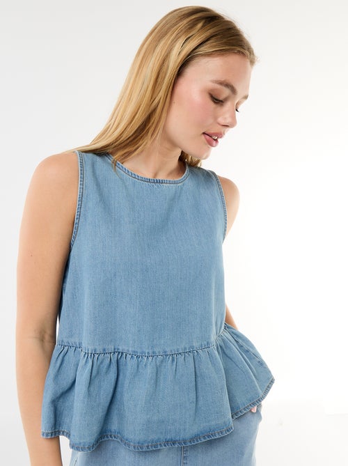 Blouse peplum en jean sans manches - Kiabi