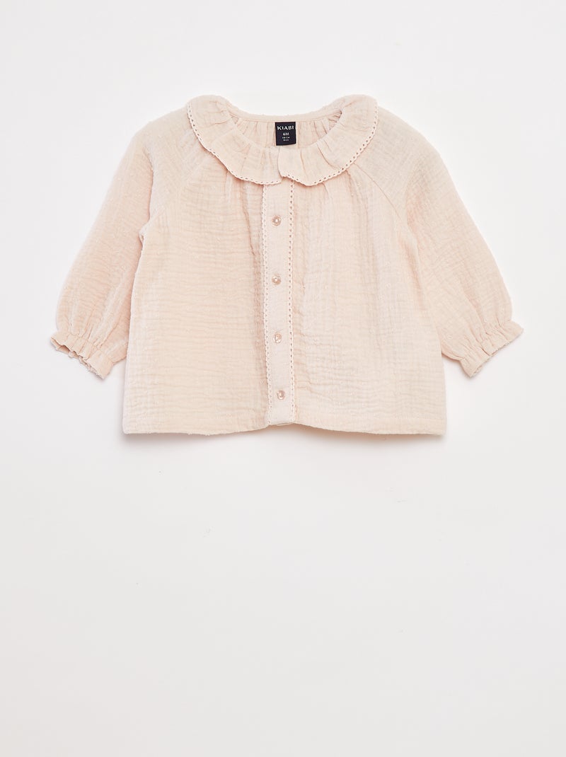 Blouse plumetis en gaze de coton Rose - Kiabi