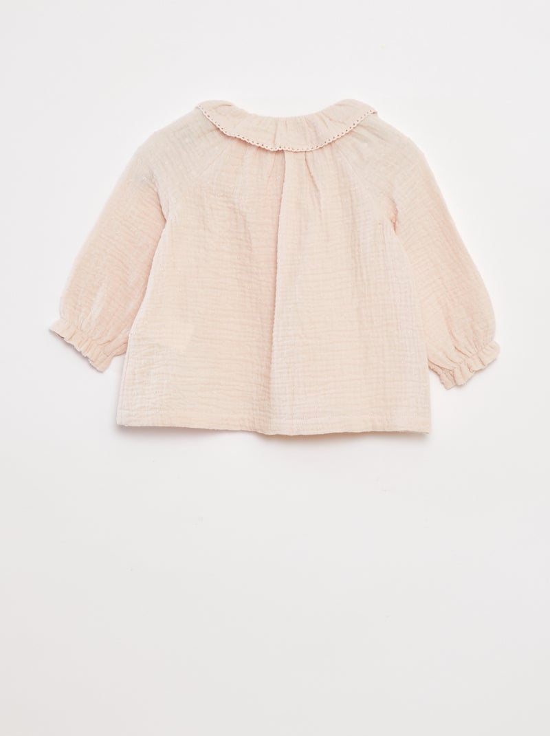 Blouse plumetis en gaze de coton Rose - Kiabi