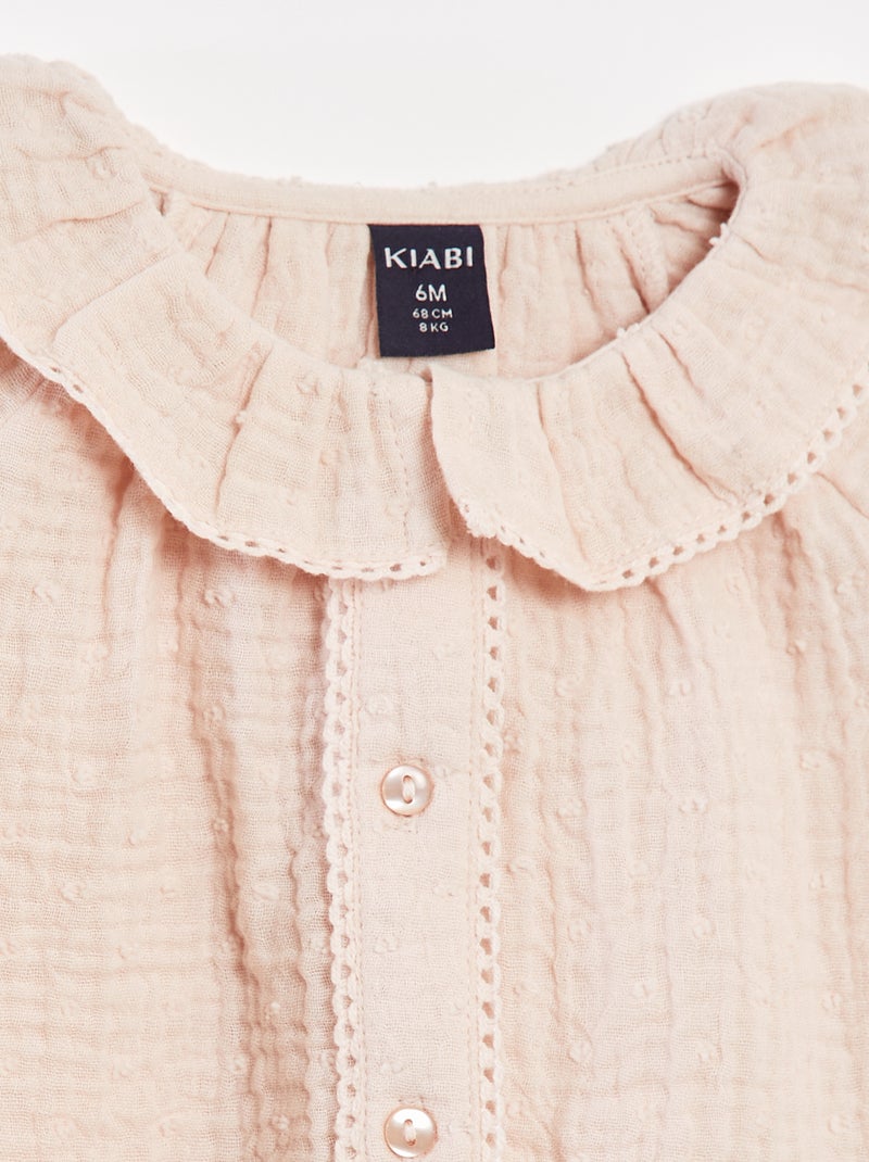Blouse plumetis en gaze de coton Rose - Kiabi