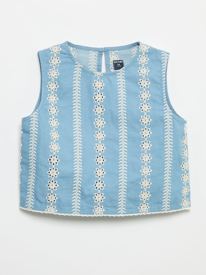 Blouse sans manches avec broderies all over Bleu - Kiabi