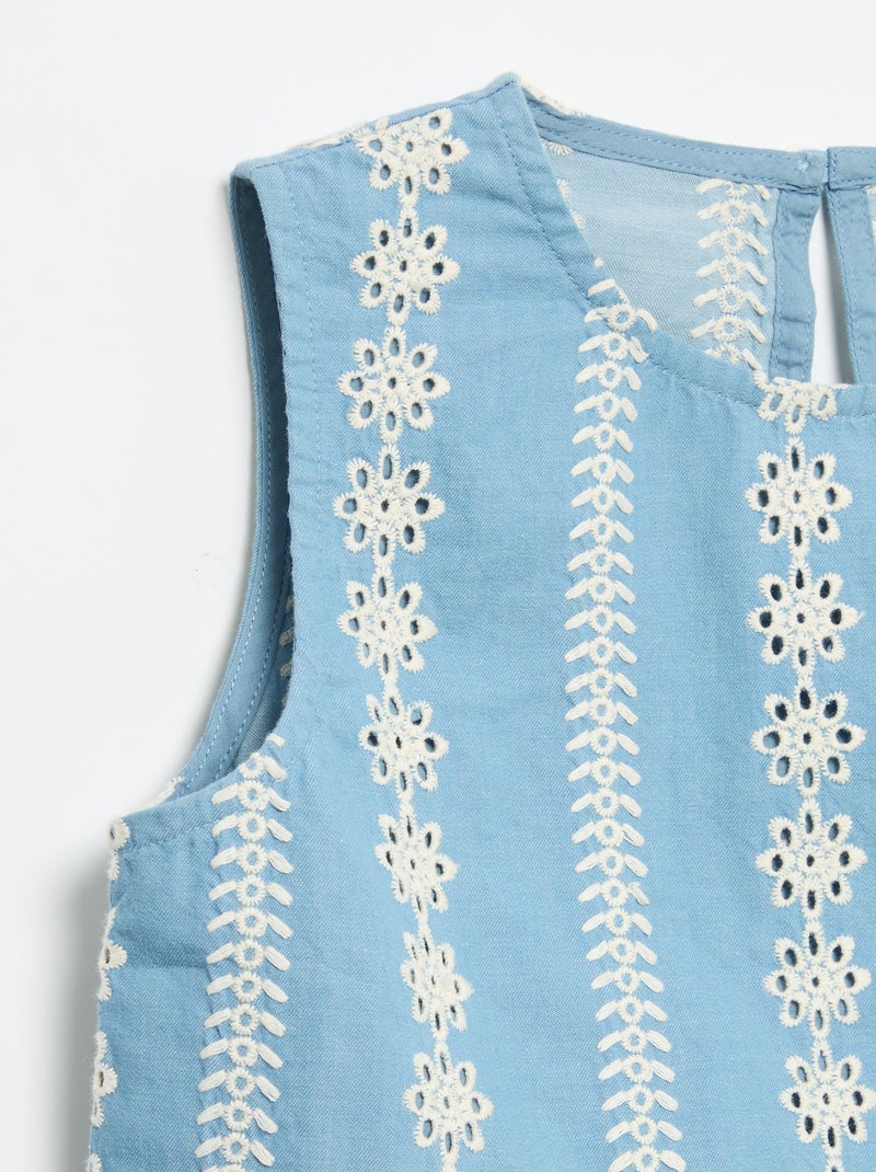 Blouse sans manches avec broderies all over Bleu - Kiabi