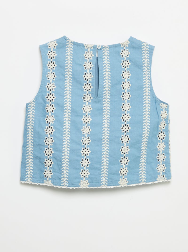 Blouse sans manches avec broderies all over Bleu - Kiabi