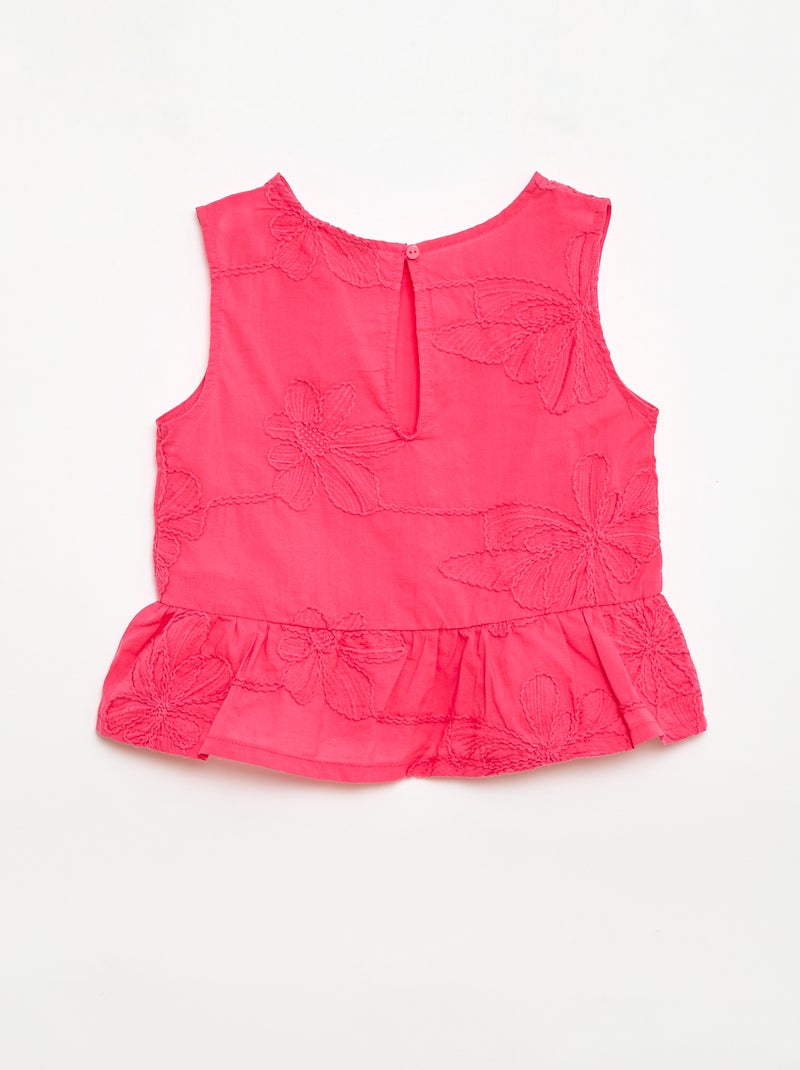 Blouse sans manches avec broderies fleuries Rose - Kiabi