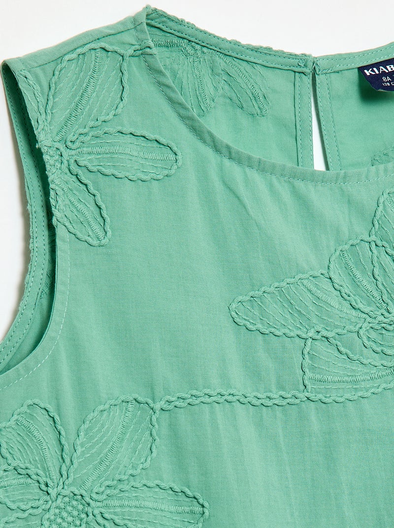 Blouse sans manches avec broderies fleuries Vert - Kiabi