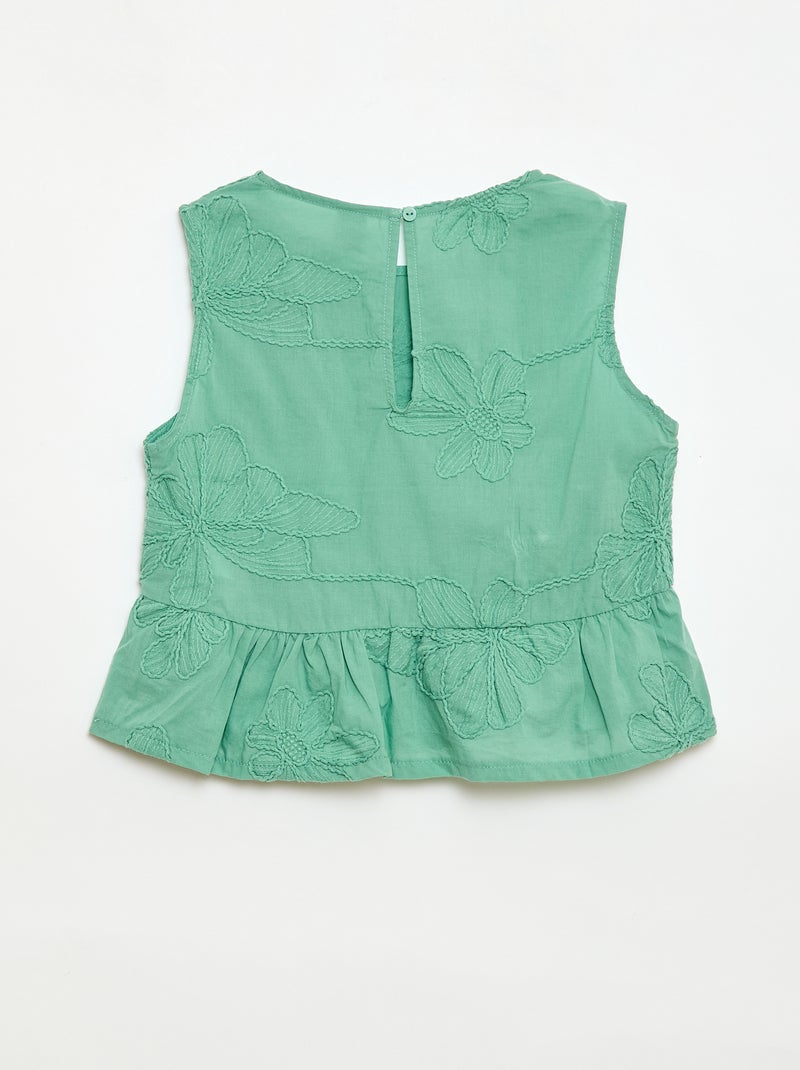 Blouse sans manches avec broderies fleuries Vert - Kiabi