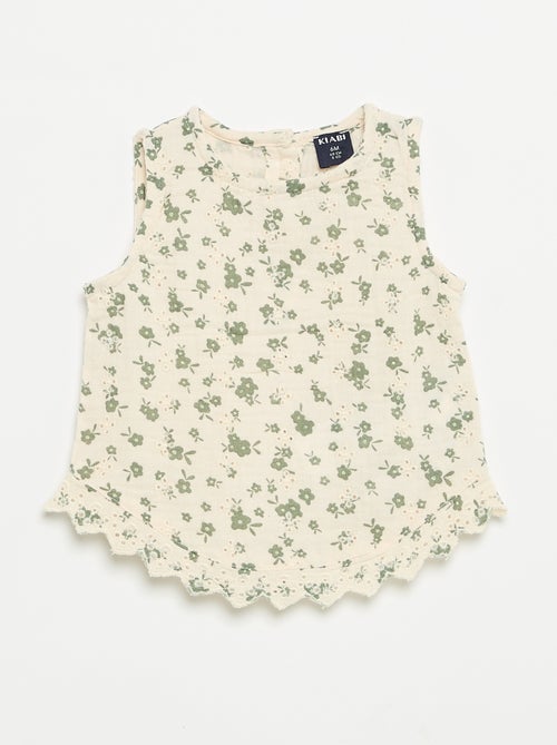 Blouse sans manches en gaze de coton avec broderies anglaises - Kiabi