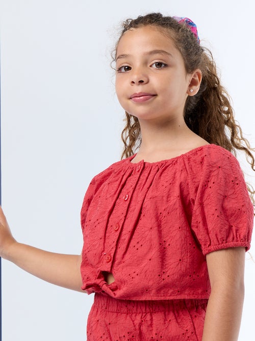 Blouse unie avec broderies anglaises - Kiabi