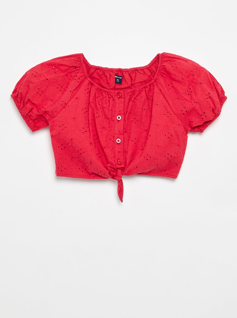 Blouse unie avec broderies anglaises Rouge - Kiabi
