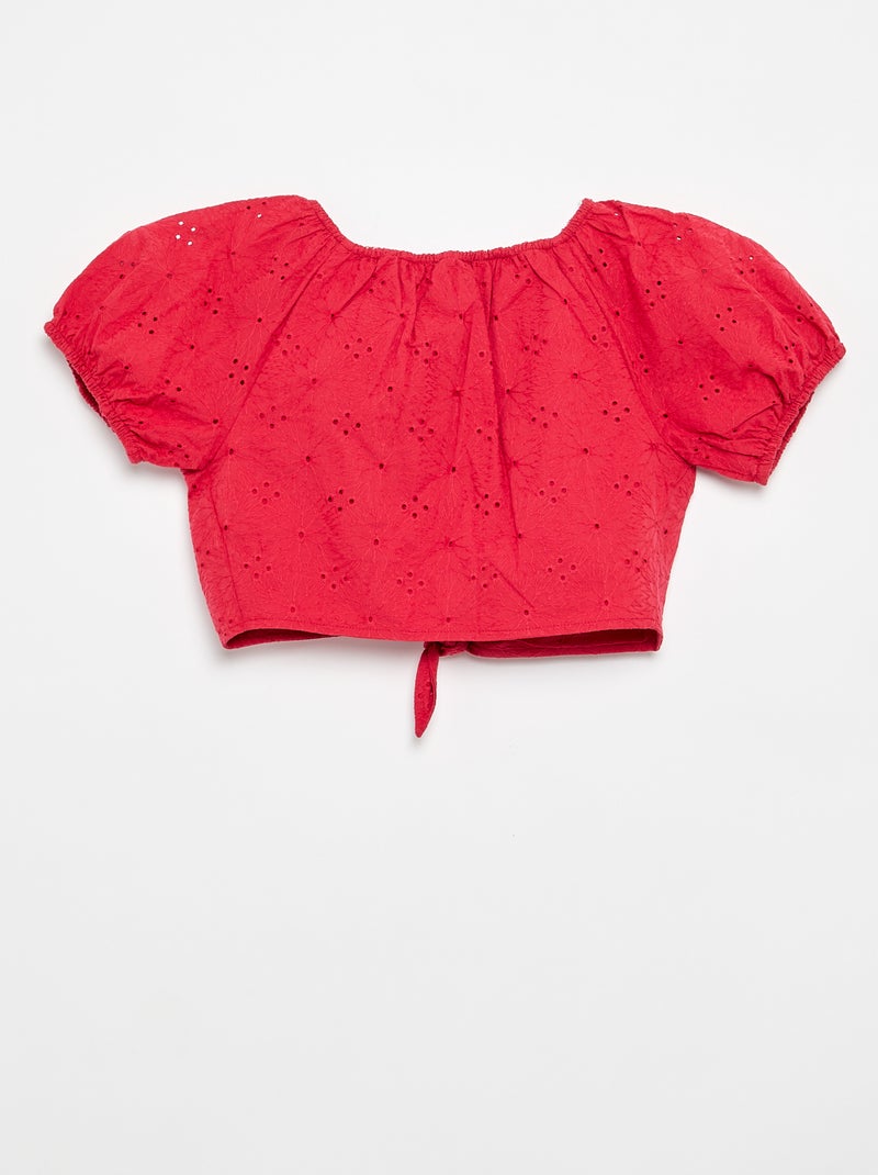 Blouse unie avec broderies anglaises Rouge - Kiabi