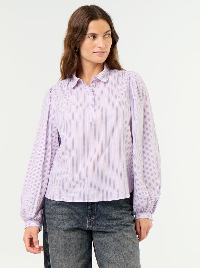 Blouse with Buttoned Collar Opening Purple - Kiabi