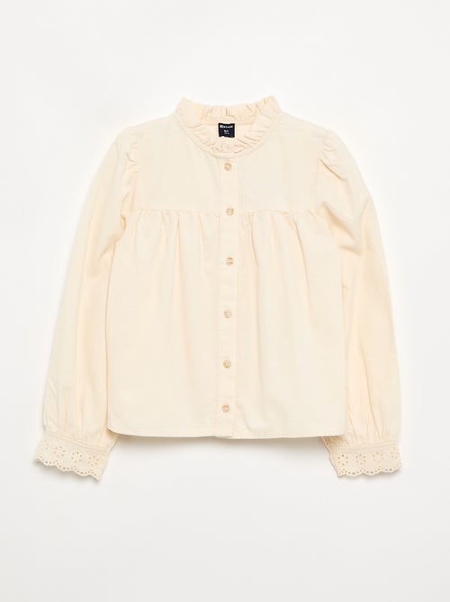 Blouse with embroidered cuffs and ruffled collar - Kiabi