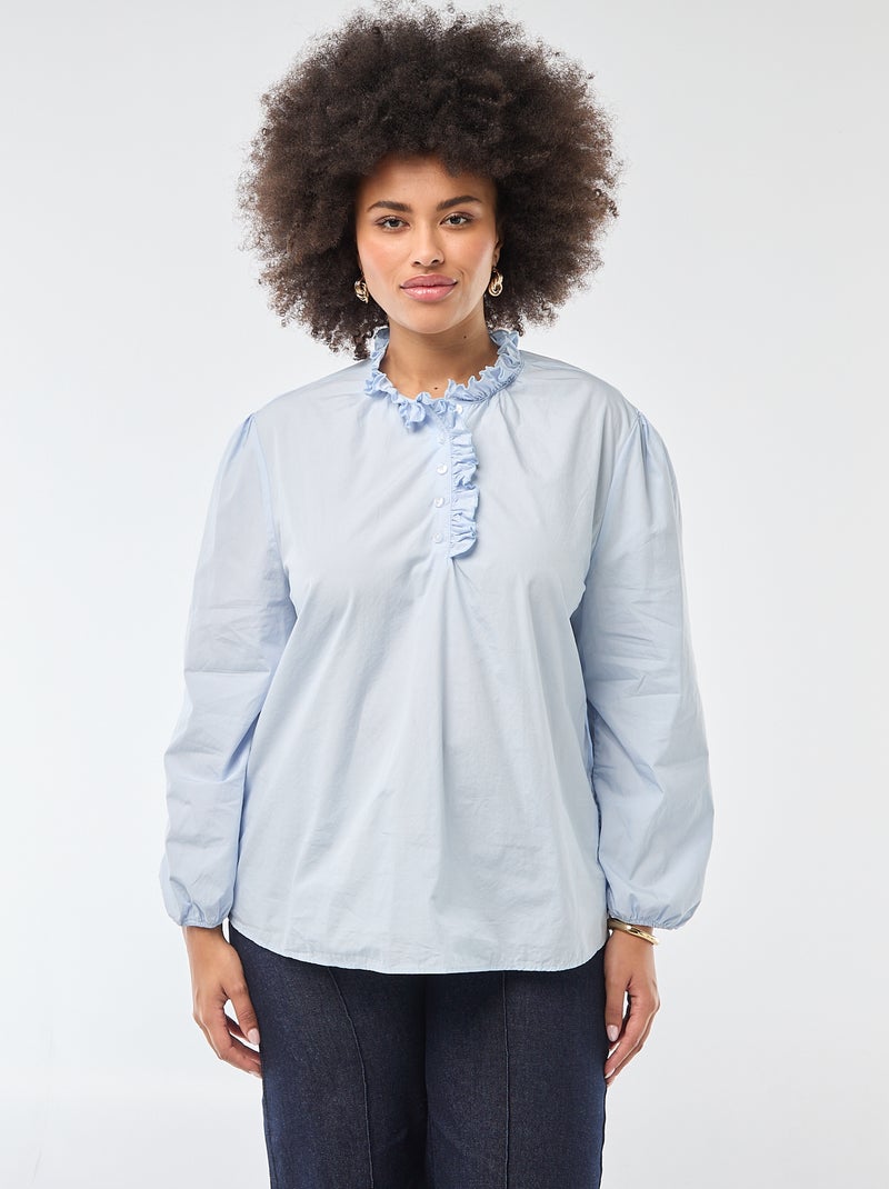 Blouse with High Ruffled Neck Blue - Kiabi