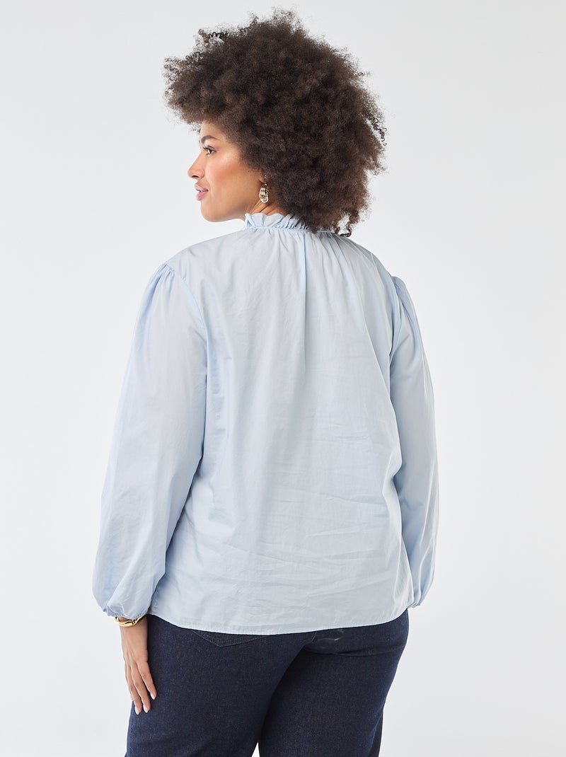 Blouse with High Ruffled Neck Blue - Kiabi