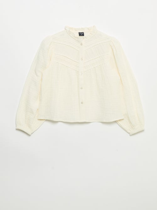 Blouse with ruffled collar and embroidery - Kiabi