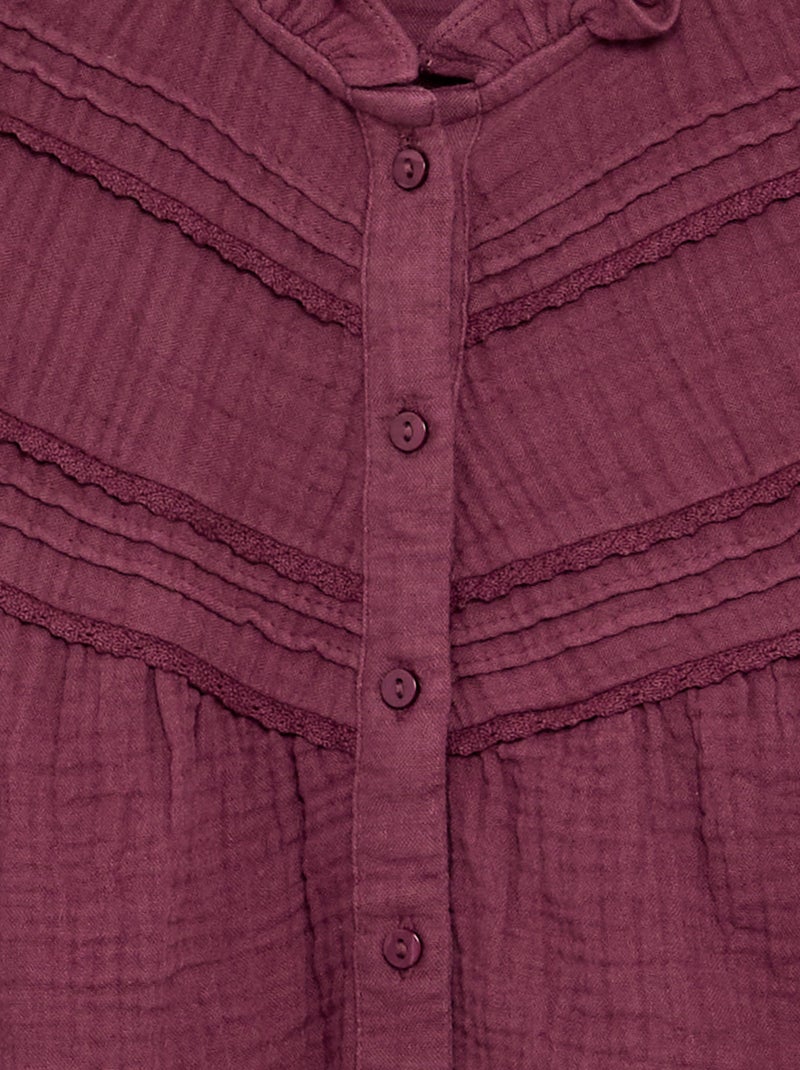 Blouse with Ruffled Collar and Embroidery Purple - Kiabi