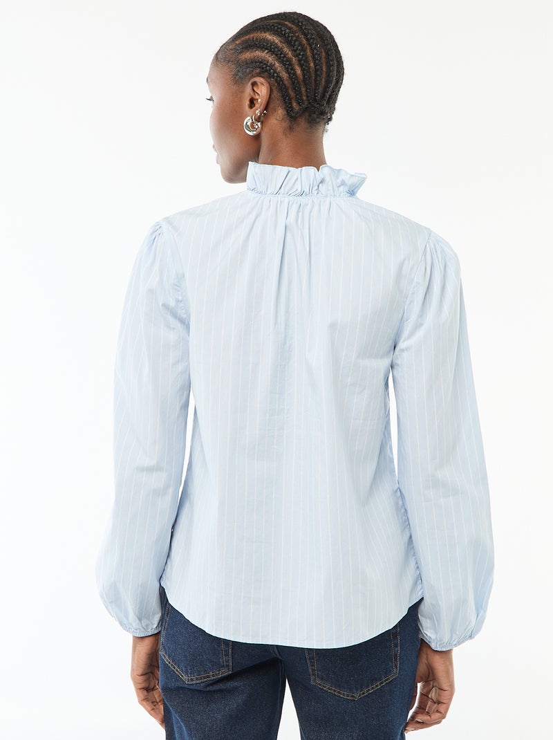 Blouse with Ruffled Collar and Opening Blue - Kiabi