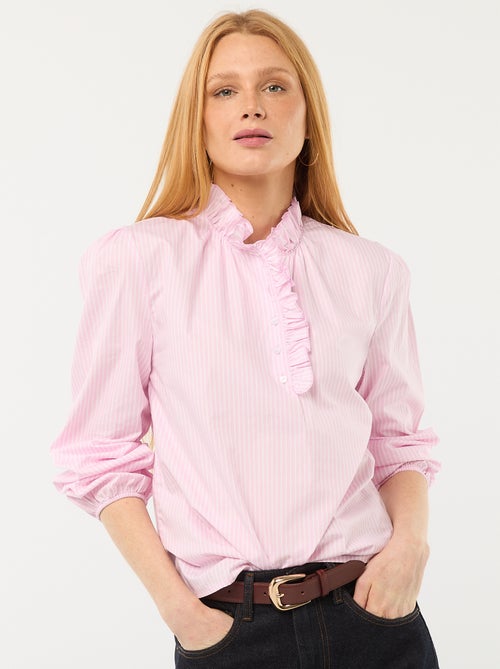 Blouse with Ruffled Collar and Opening - Kiabi
