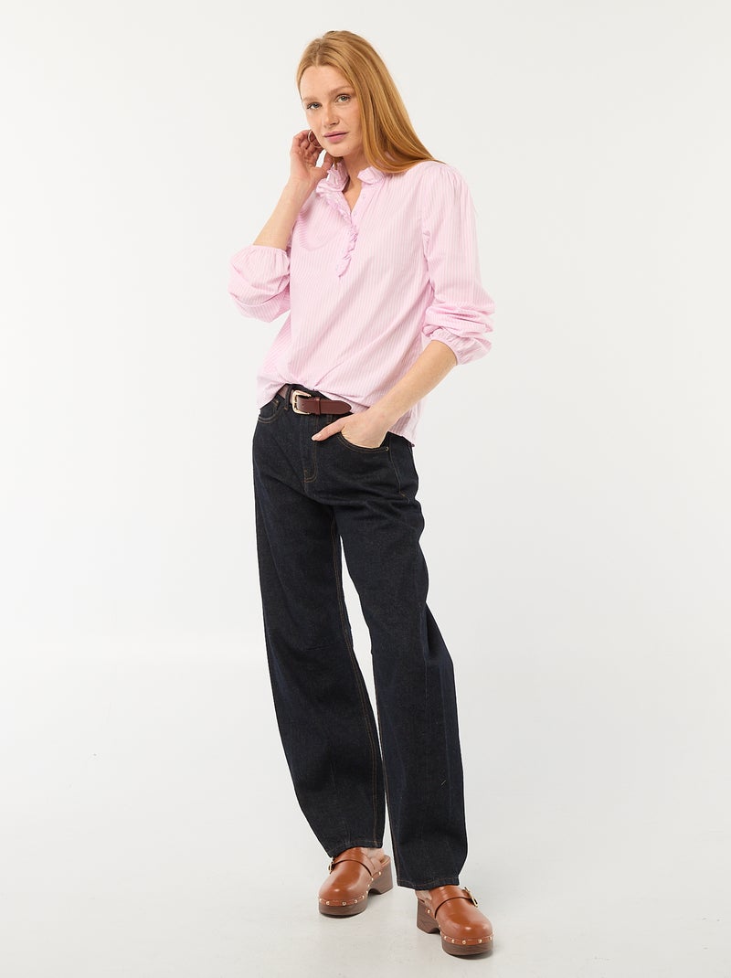 Blouse with Ruffled Collar and Opening Pink - Kiabi