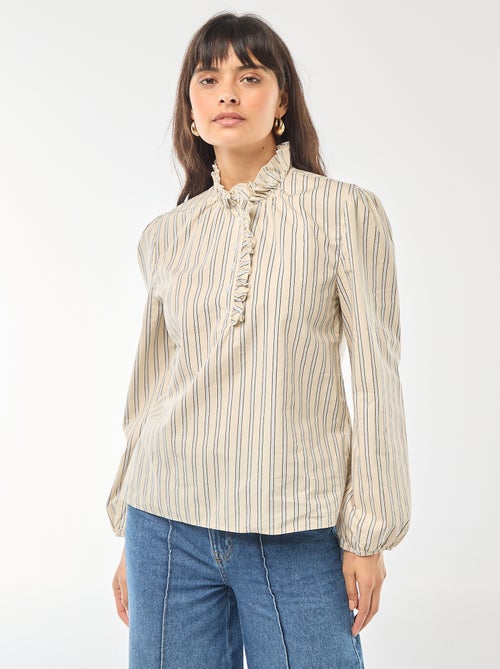 Blouse with Ruffled Collar and Opening - Kiabi