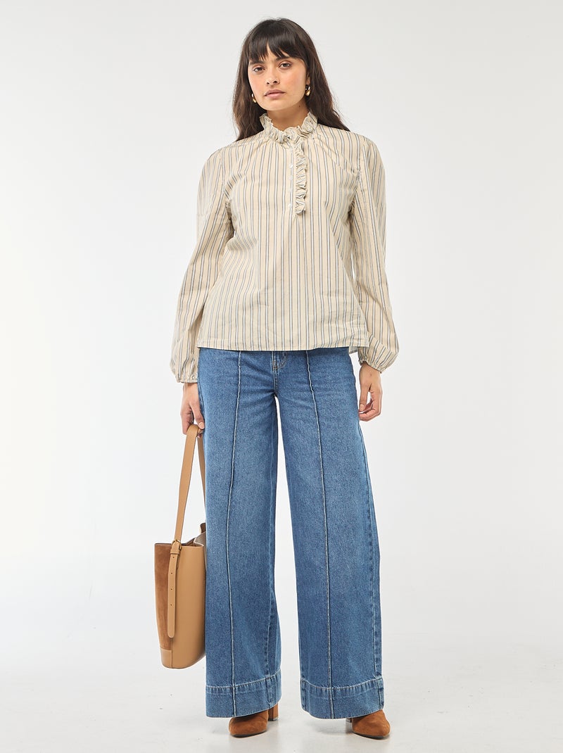 Blouse with Ruffled Collar and Opening White - Kiabi