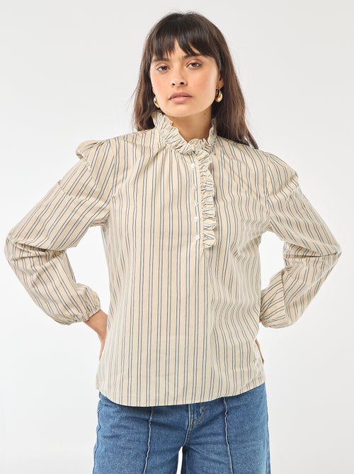 Blouse with Ruffled Collar and Opening - Kiabi