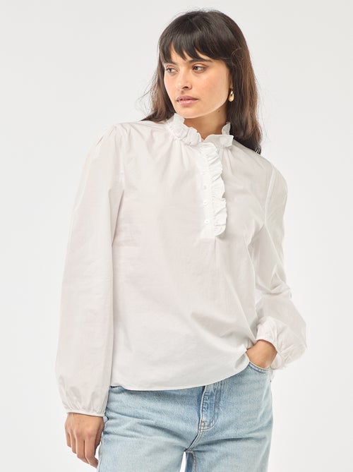 Blouse with Ruffled Collar and Opening - Kiabi