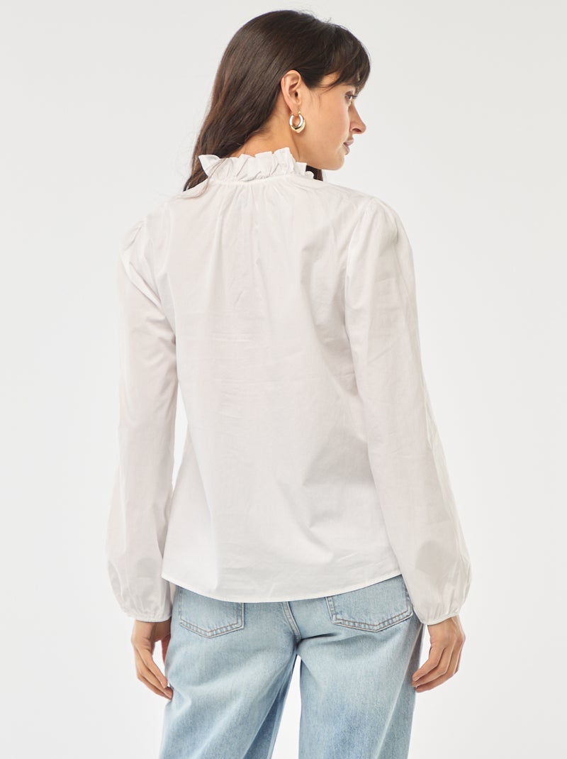 Blouse with Ruffled Collar and Opening White - Kiabi