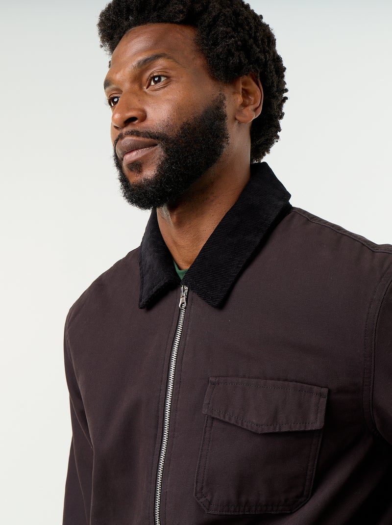 Blouson corto con zip e collo a contrasto in velluto Nero - Kiabi