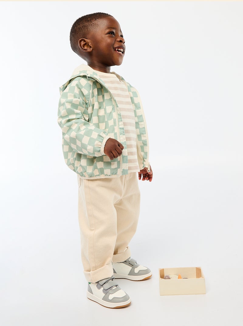 Blouson coupe vent à capuche all-over Vert - Kiabi