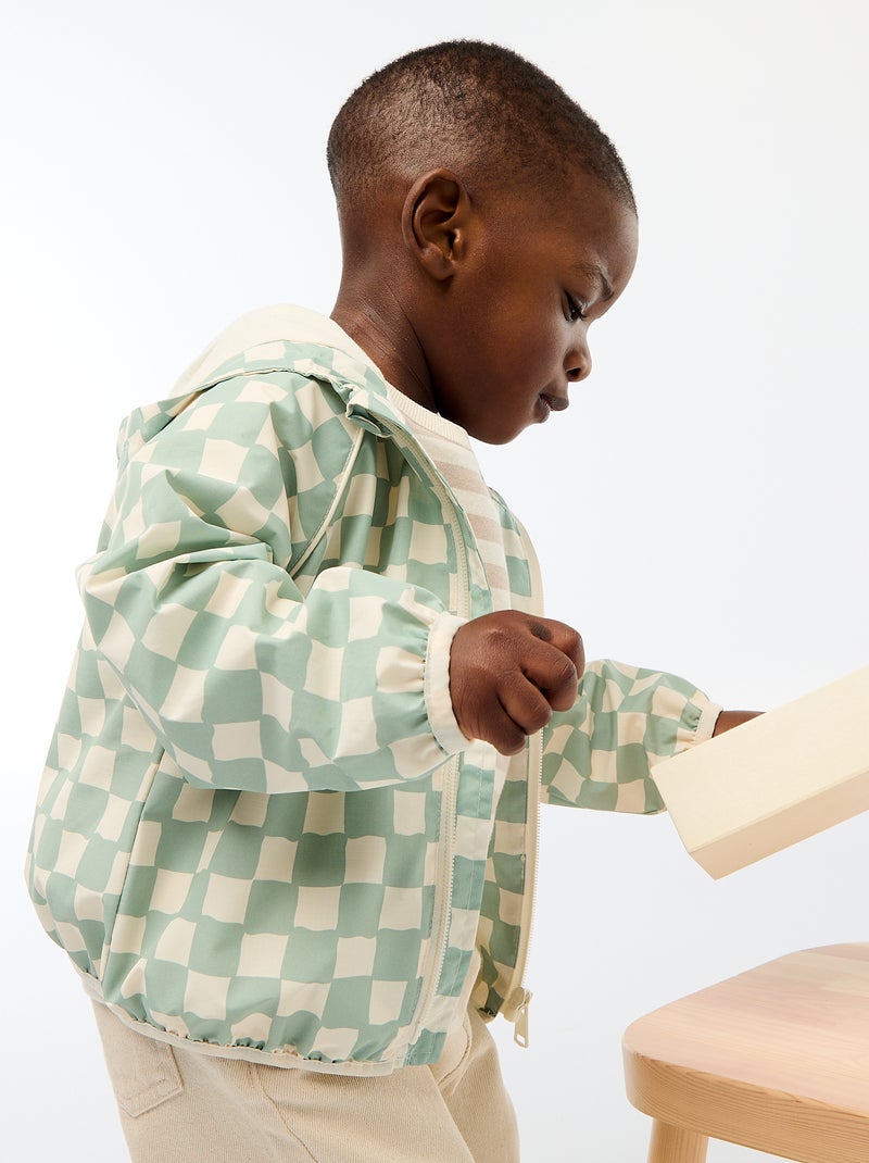 Blouson coupe vent à capuche all-over Vert - Kiabi