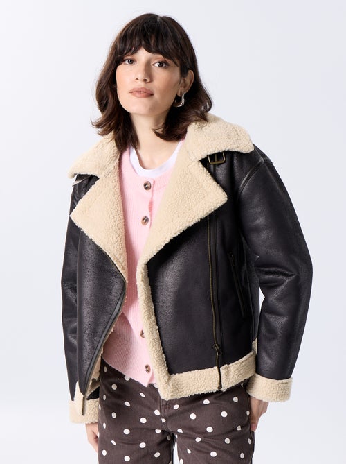 Blouson court avec col effet moutonné - Kiabi