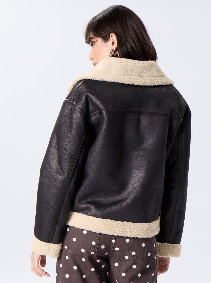 Blouson court avec col effet moutonné Marron - Kiabi