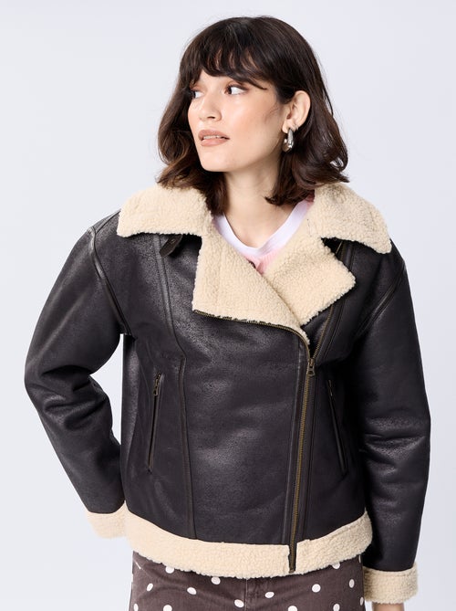 Blouson court avec col effet moutonné - Kiabi
