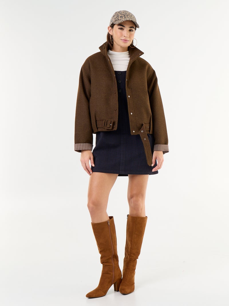 Blouson court effet lainage avec ceinture intégrée Marron - Kiabi