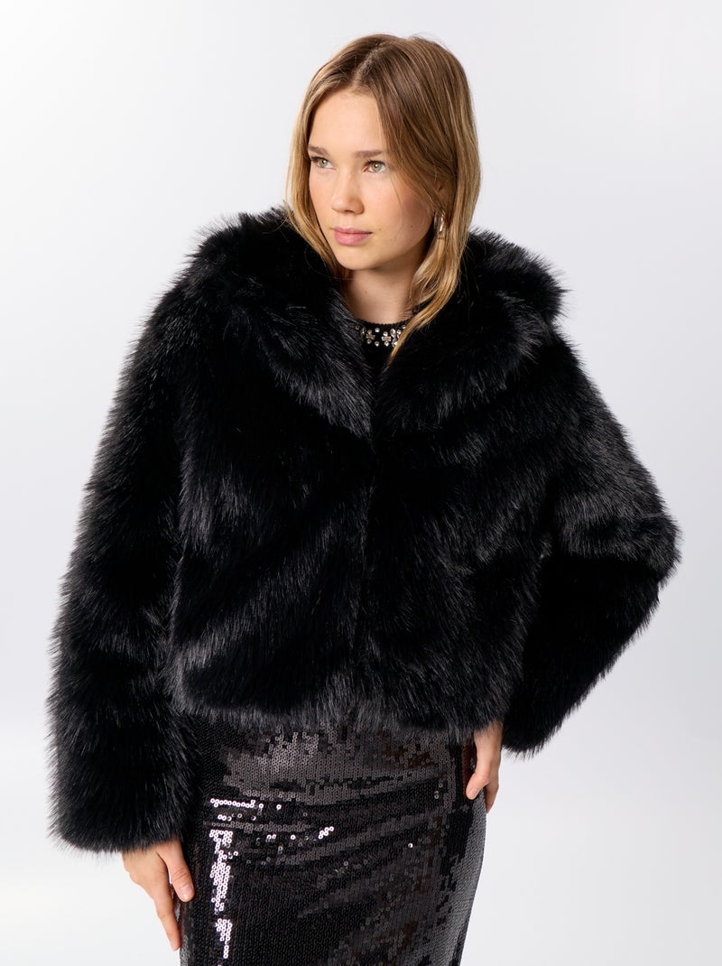 Blouson en fausse fourrure Noir - Kiabi