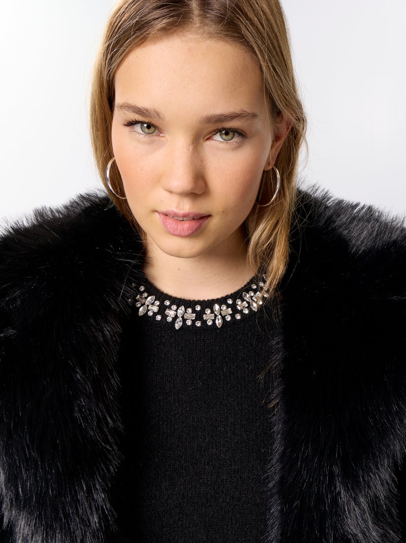 Blouson en fausse fourrure Noir - Kiabi