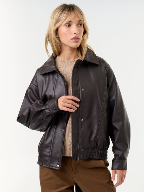 Blouson en faux cuir oversize avec col en fourrure amovible - Kiabi