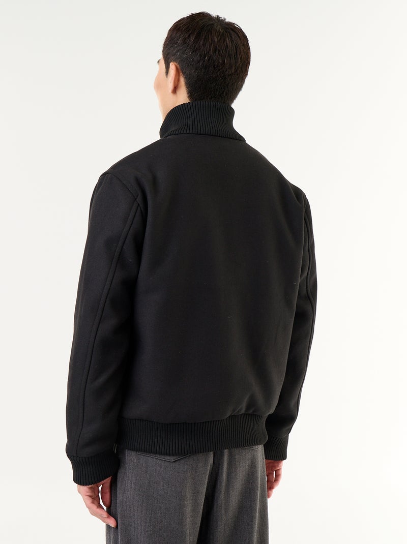 Blouson en faux lainage boutonné Noir - Kiabi