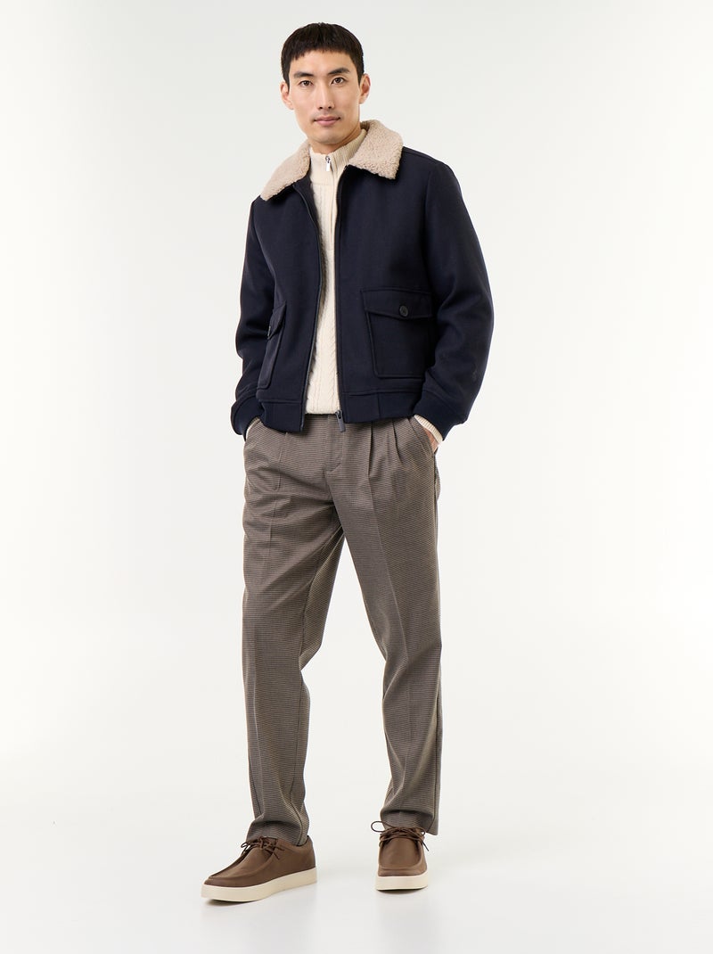 Blouson en faux lainage col effet moutonné Bleu - Kiabi