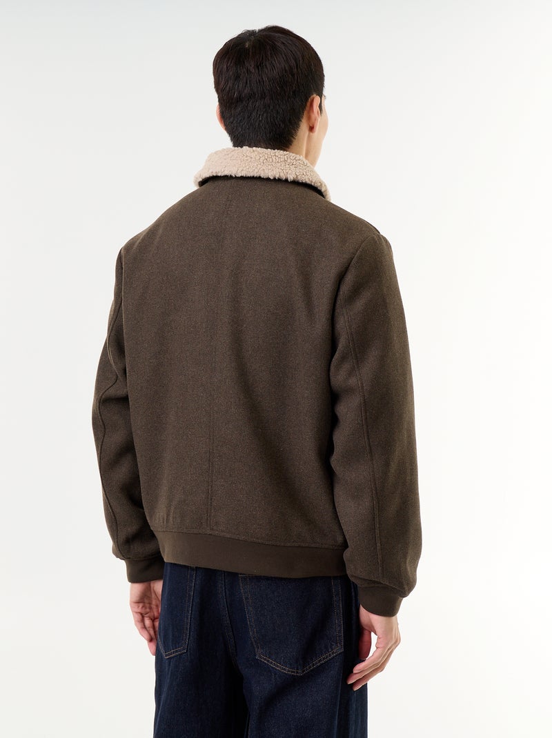 Blouson en faux lainage col effet moutonné Vert - Kiabi