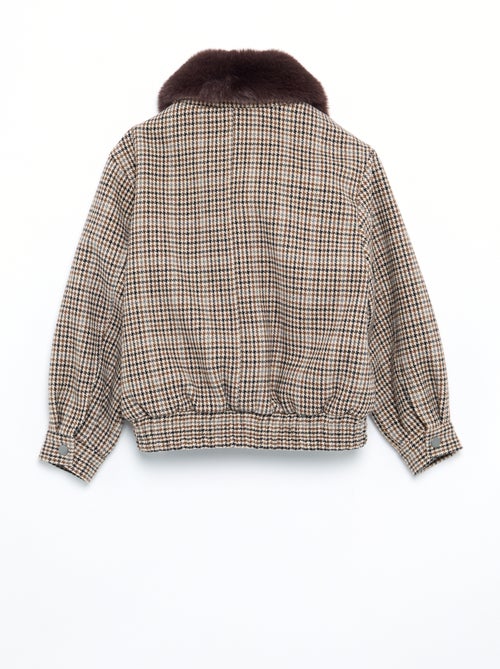 Blouson en faux lainage oversize avec col en fourrure amovible - Kiabi
