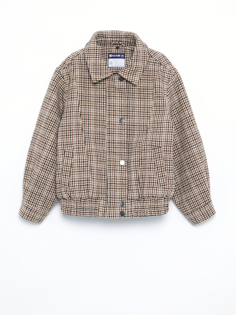 Blouson en faux lainage oversize avec col en fourrure amovible Beige - Kiabi