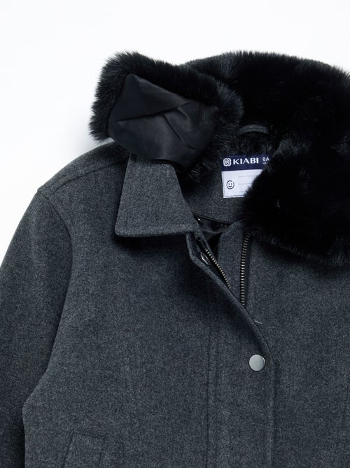 Blouson en faux lainage oversize avec col en fourrure amovible - Kiabi