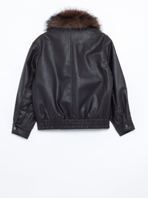 Blouson en simili avec col amovible en fourrure - Kiabi
