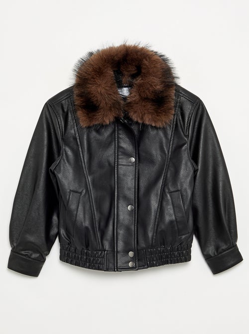 Blouson en simili avec col amovible en fourrure - Kiabi